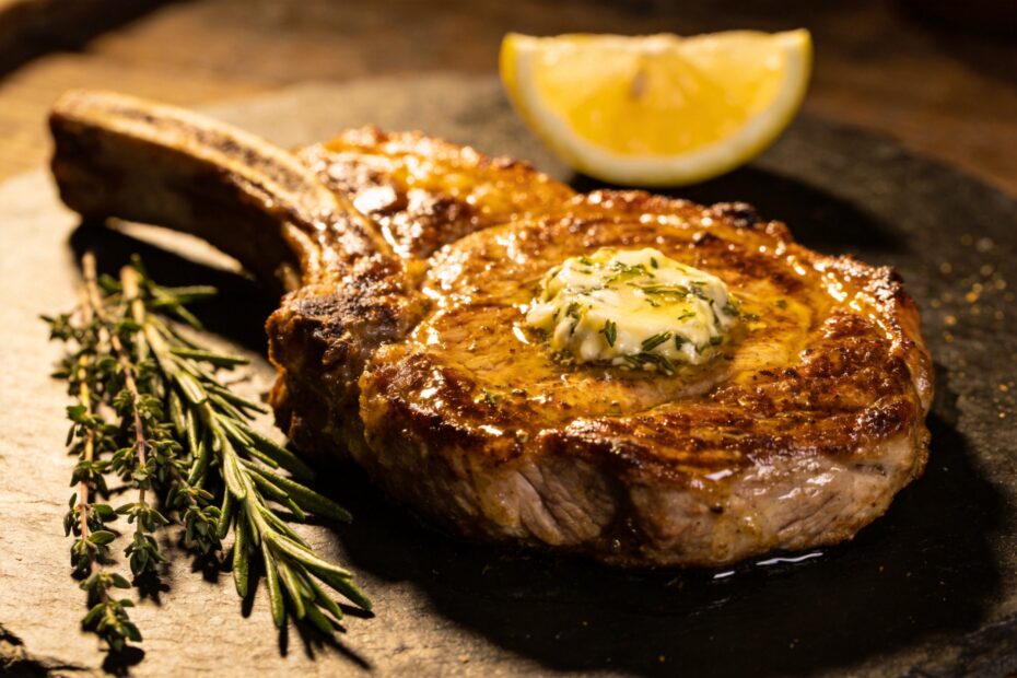 garlic-butter-pan-seared-pork-chop-plated