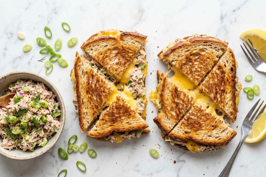 tuna-melt-sandwich-overhead-flat-lay