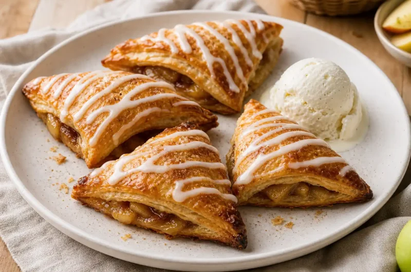 Baked Apple Turnovers With Puff Pastry and Glaze Easy