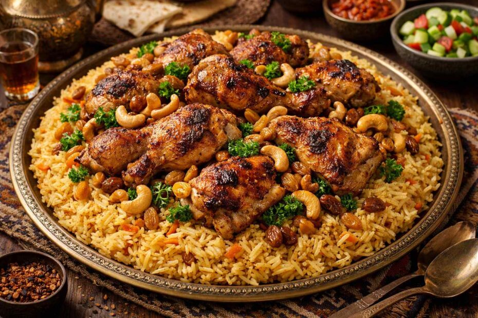 arabic-chicken-kabsa-platter-nuts-raisins