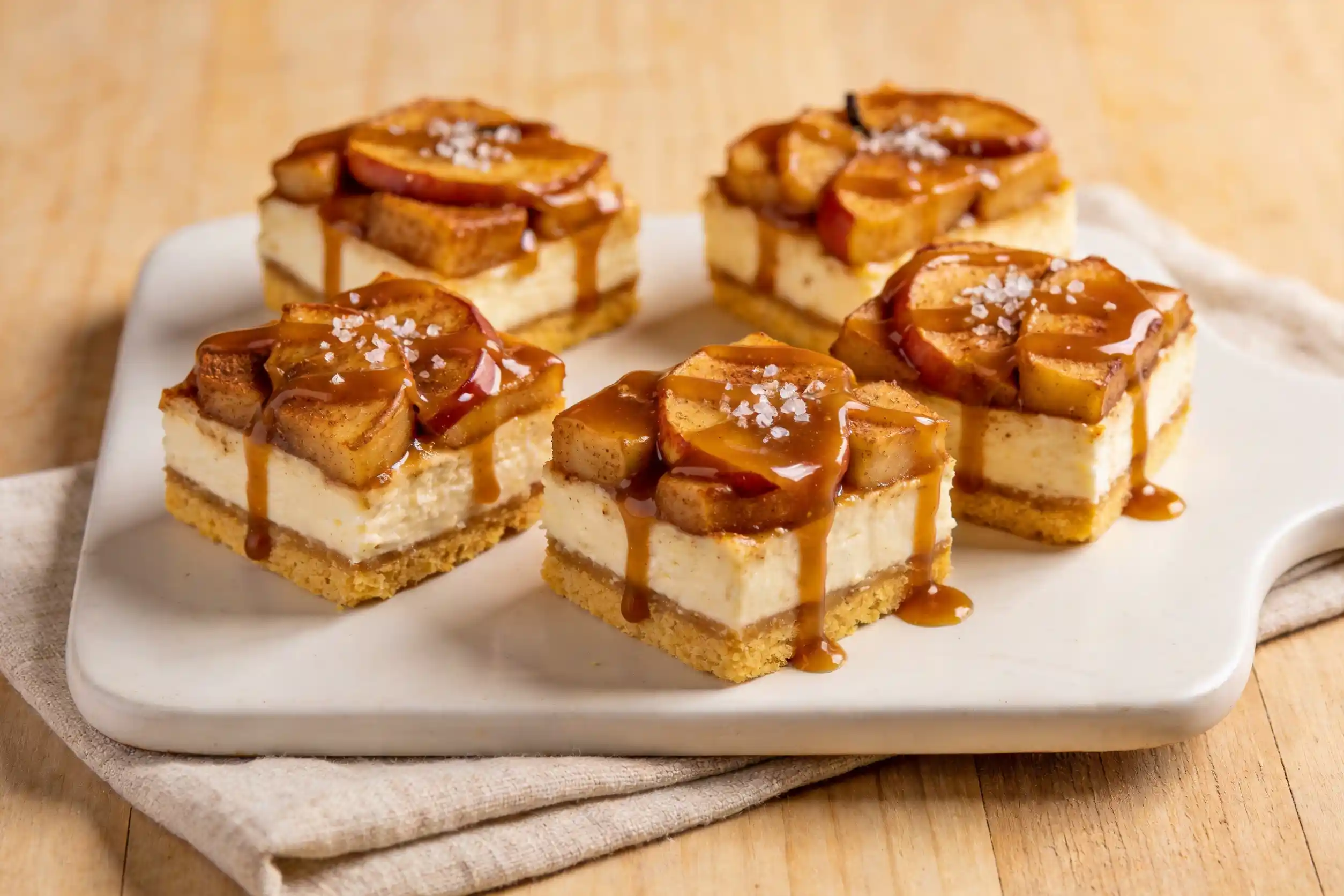 Cinnamon Apple Cheesecake Bars With Caramel Topping