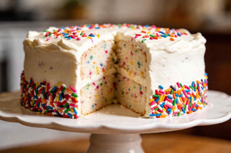 Soft Vanilla Funfetti Cake With White Buttercream Frosting