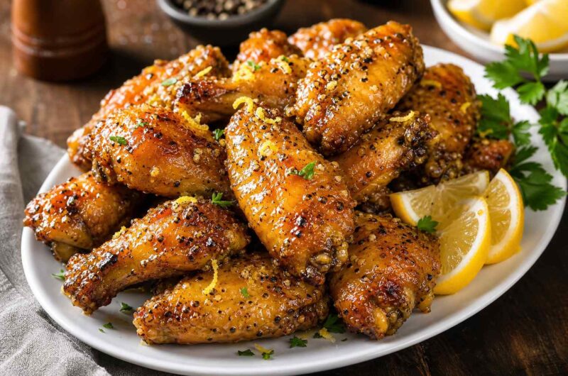 Garlic Honey Lemon Wings With Cracked Pepper Glaze