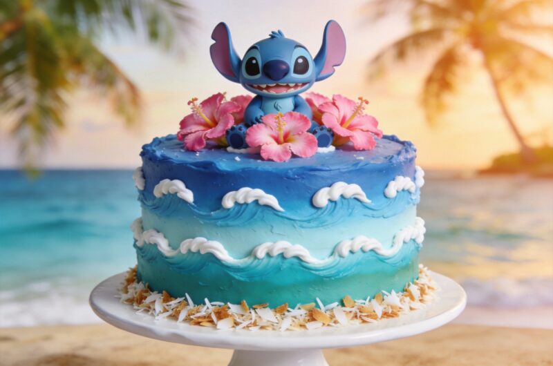Tropical Lilo and Stitch Cake With Coconut Layers